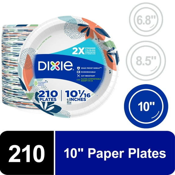 Dixie Disposable Paper Plates, 10", Multi-Color, 210 Count