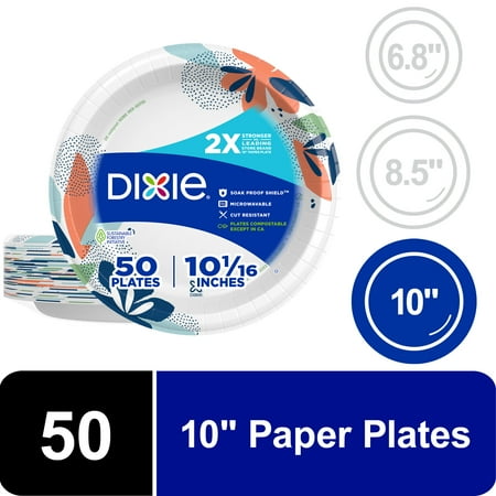 Dixie Disposable Paper Plates, 10", Multi-Color, 50 Count