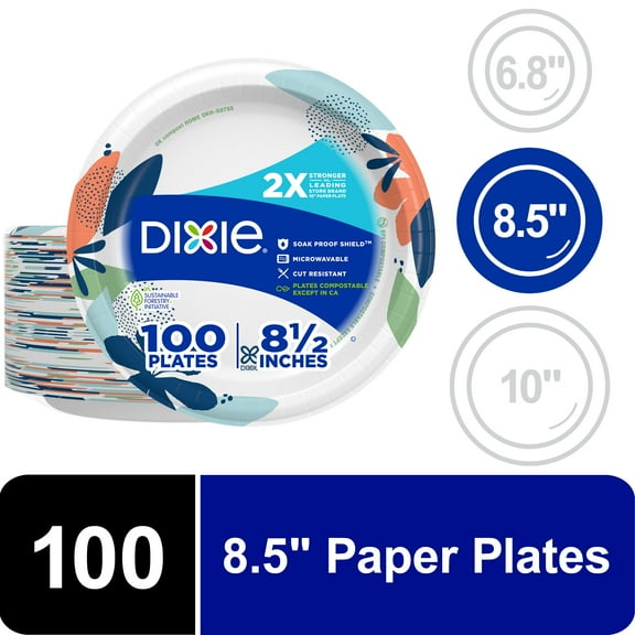 Dixie Everyday Disposable Paper Plates, 8.5", Multi-Color, 100 Count