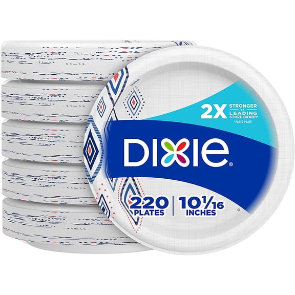 Dixie Everyday Paper Plates,10 1/16" Dinner Size Printed Disposable Plate, 220 Count (5 Packs of 44 Plates)