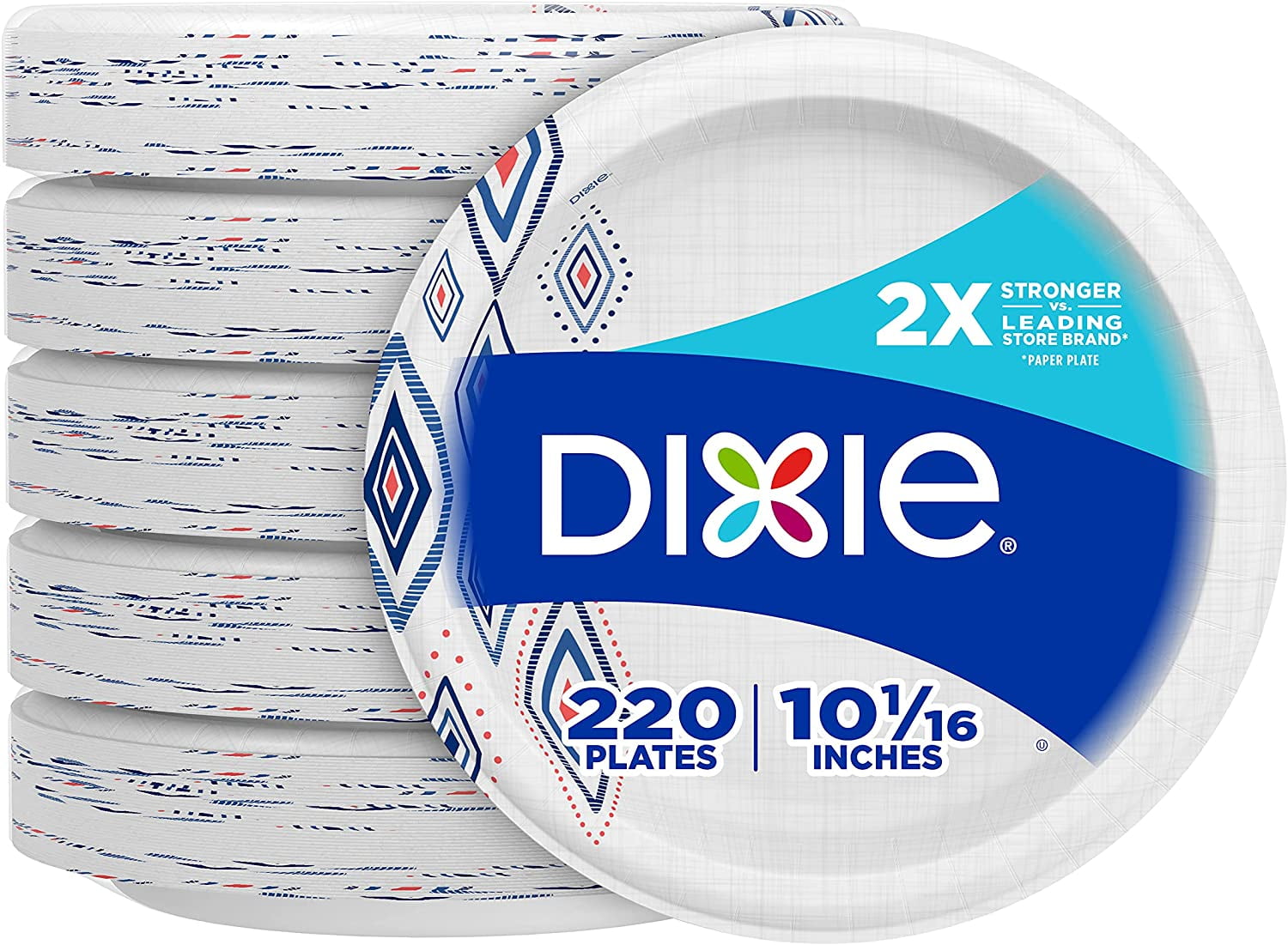 Dixie Everyday Paper Plates,10 1/16" Dinner Size Printed Disposable Plate, 220 Count (5 Packs of 44 Plates)
