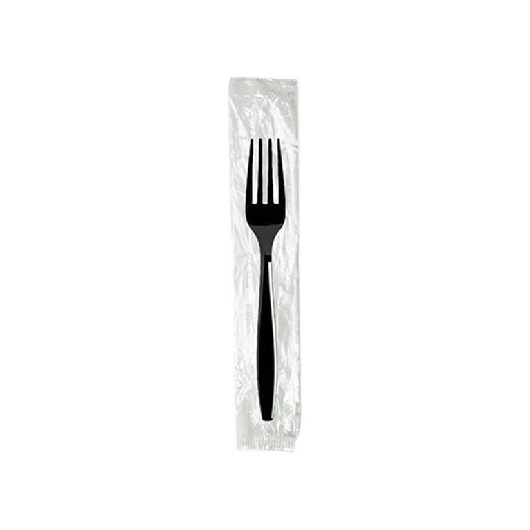 Individually Wrapped Mediumweight Polystyrene Cutlery, Fork, Black, 1,000/Carton