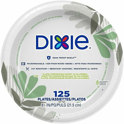 Dixie Foods Pathways Design Everyday Paper Plates, Breakroom, 8.5" Diameter, White, Paper Body (UX9PATH) | 2 Cartons (16 Packs)