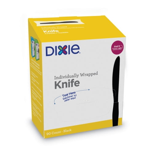 Dixie GrabN Go Wrapped Cutlery, Knives, Black, 90/Box, 6 Box/Carton, Each