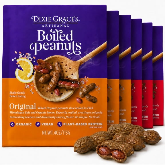 Dixie Grace Boiled Peanuts Variety Pack, Original and Hot & Spicy, 6 Bags