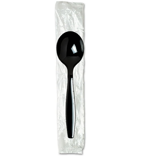 Dixie Individually Wrapped Heavyweight Soup Spoons, Polystyrene, Black, 1,000/Carton