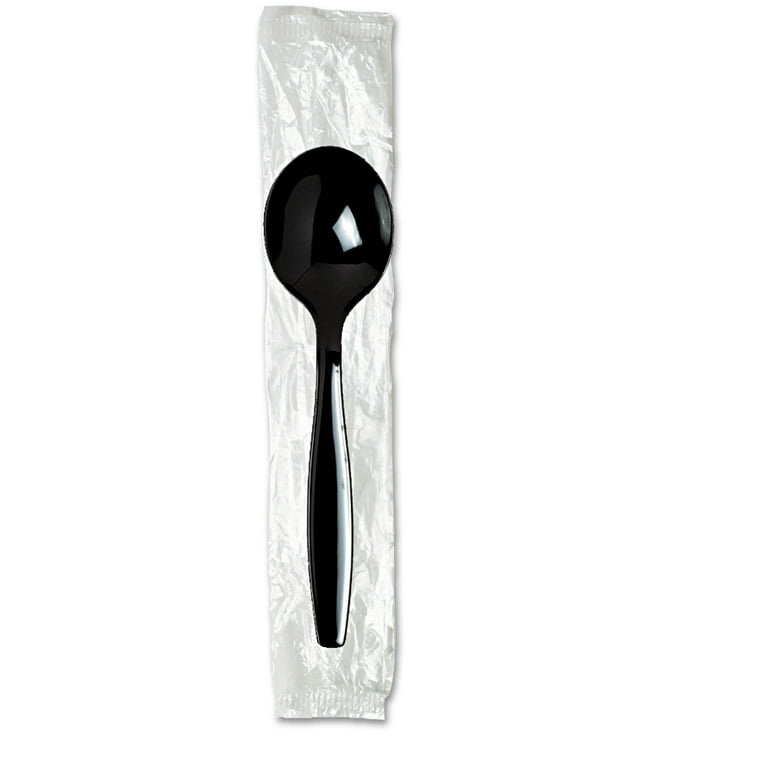 Heavyweight Wrapped Polystyrene Cutlery, Teaspoon, Black, 1,000/Carton