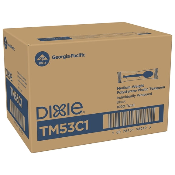 Dixie Individually Wrapped Polystyrene Tea Spoon Medium-Weight Black 1000 Pieces/Carton (TM53C1)