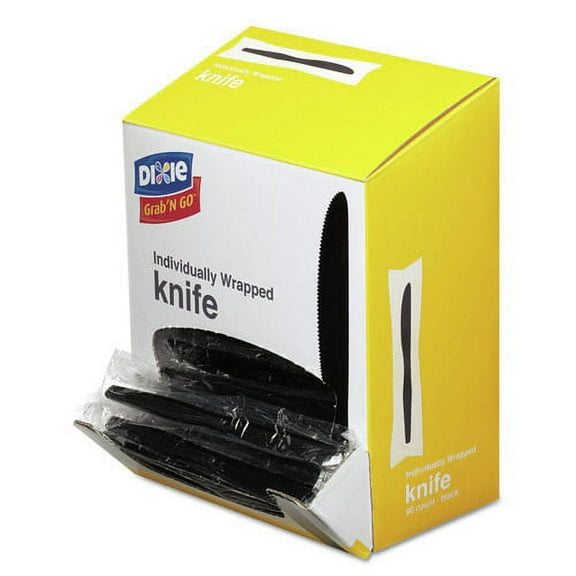 Dixie GrabN Go Wrapped Cutlery Knives Black 90/Box 6 Box/Carton KM5W540