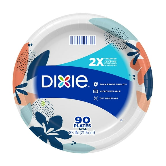 Dixie Medium Paper Plates, RRF12 8.5 Inch, 90 Count, 2X Stronger*, Microwave-Safe, Soak-Proof, Cut Resistant, Disposable Plates For Everyday Breakfast, Lunch, & Dinner Meals