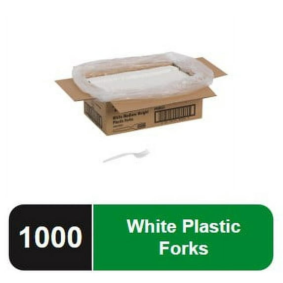 Dixie Medium-Weight Disposable Plastic Forks, PFM21, White, 1000 Count