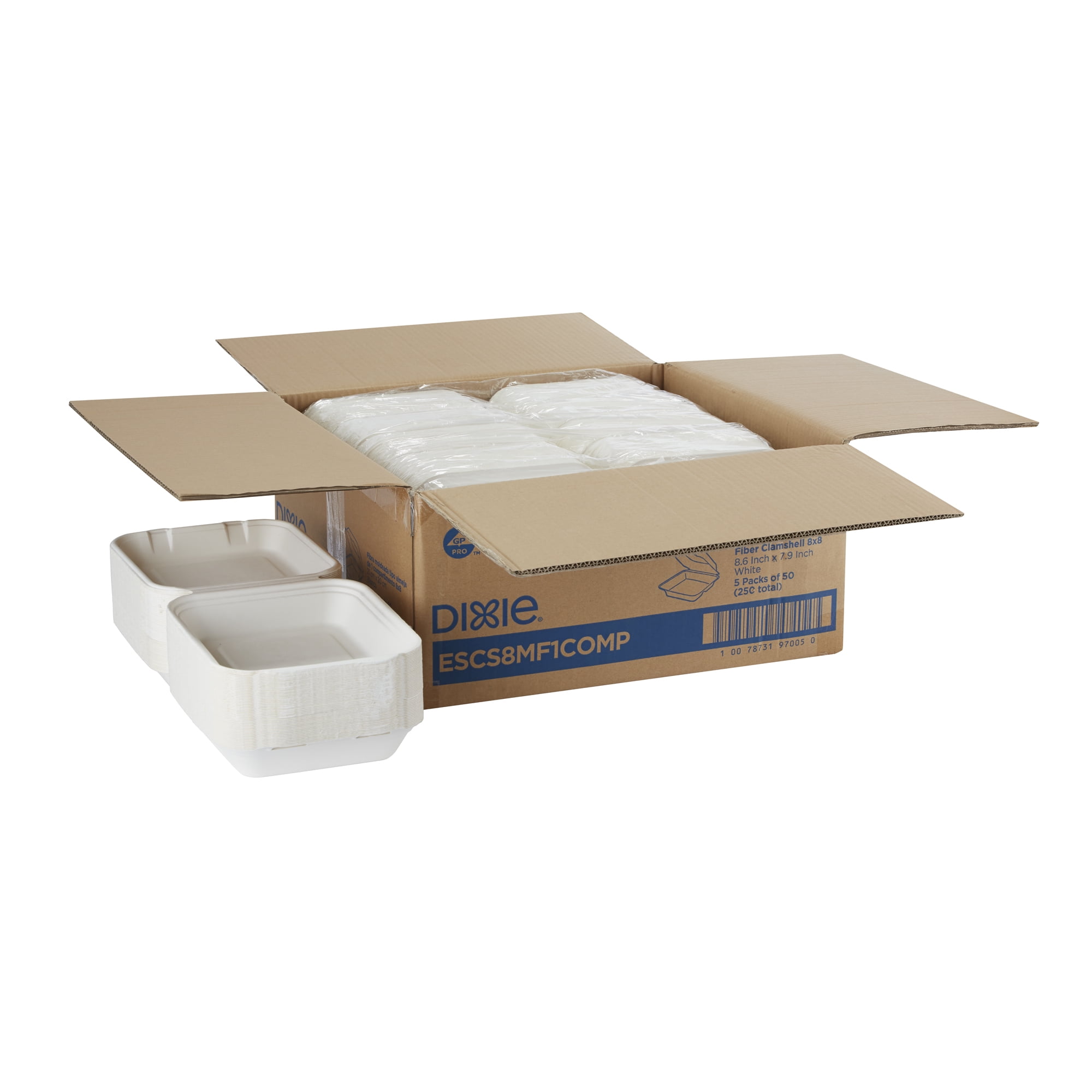 Dixie® Molded Fiber Clamshell Take-Out Containers, ESCS8MF1COMP, 8 Width x  8 Length, 50 Containters per Pack, 5 Packs per Case