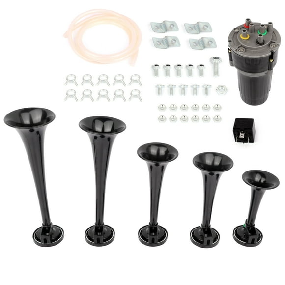Dixie Musical Air Horn 5 Trumpet Musical Dukes Hazzard Dixie Horn Kit with Compressor12V 105db, Dixie Musical Air Horn Plastic (black) Electric Trains Horns for Any 12V Vehicles