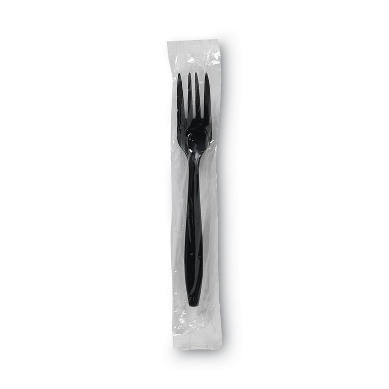 Individually Wrapped Mediumweight Polystyrene Cutlery, Fork, Black, 1,000/Carton