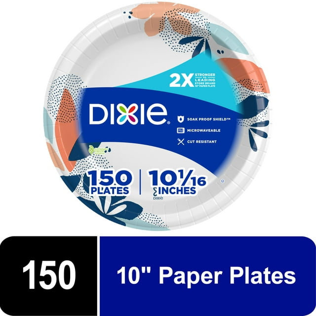 Dixie Paper Plates,10 Inch, 150 Count, 2X Stronger*, Multicolor, Disposable Plates