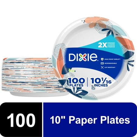 product image of Dixie Paper Plates, 10 inch, 100 Count, 2X Stronger*, Multicolor, Disposable Plates