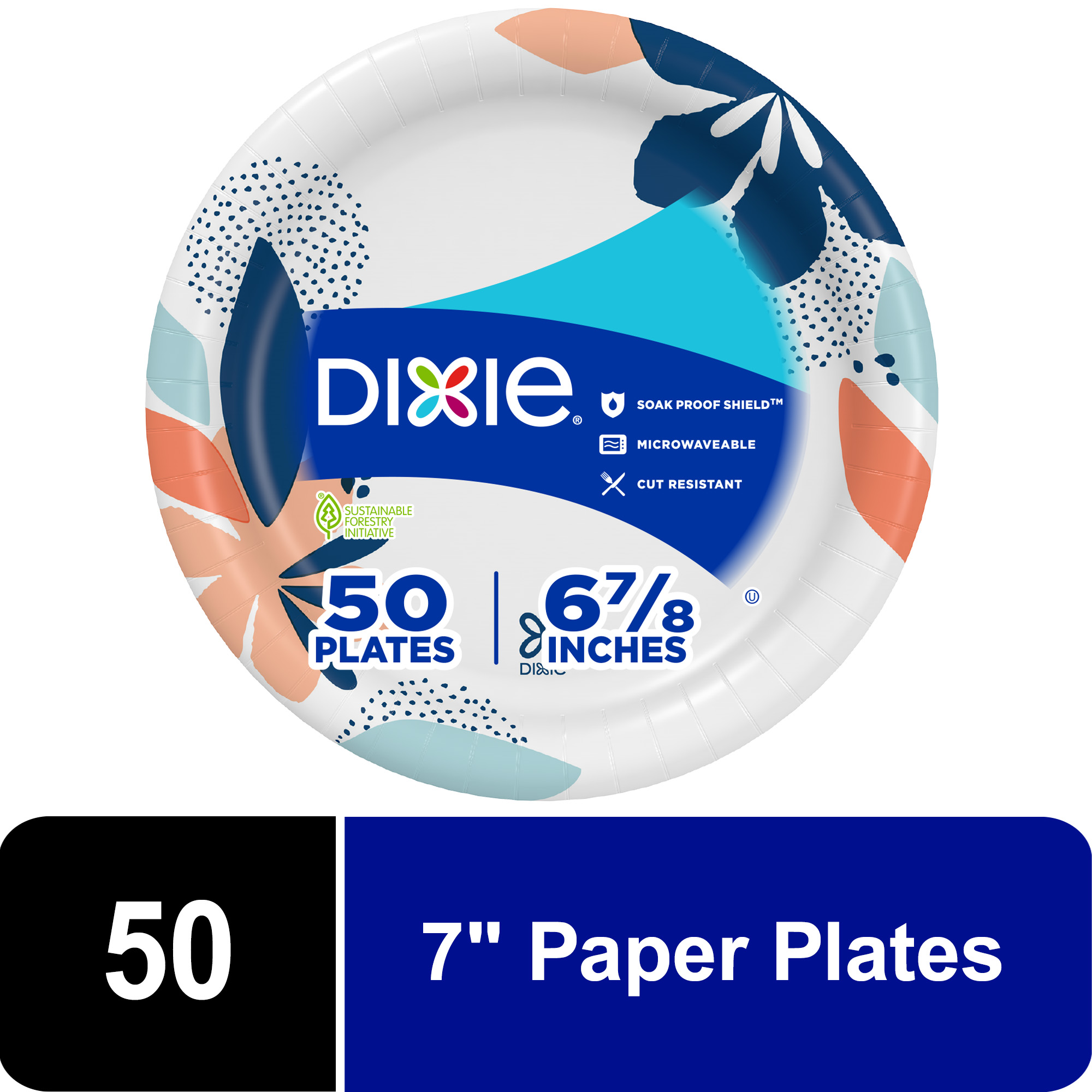 Dixie Paper Plates, 7 Inch, 50 Count, 2X Stronger*, Multicolor, Disposable Plates - image 1 of 13