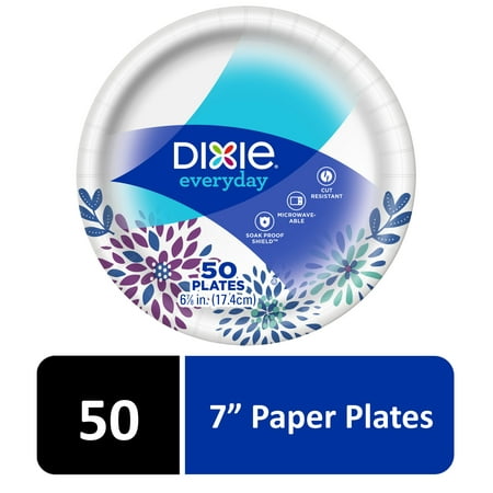 product image of Dixie Paper Plates, 7 inch, 50 Count, 2X Stronger*, Multicolor, Disposable Plates