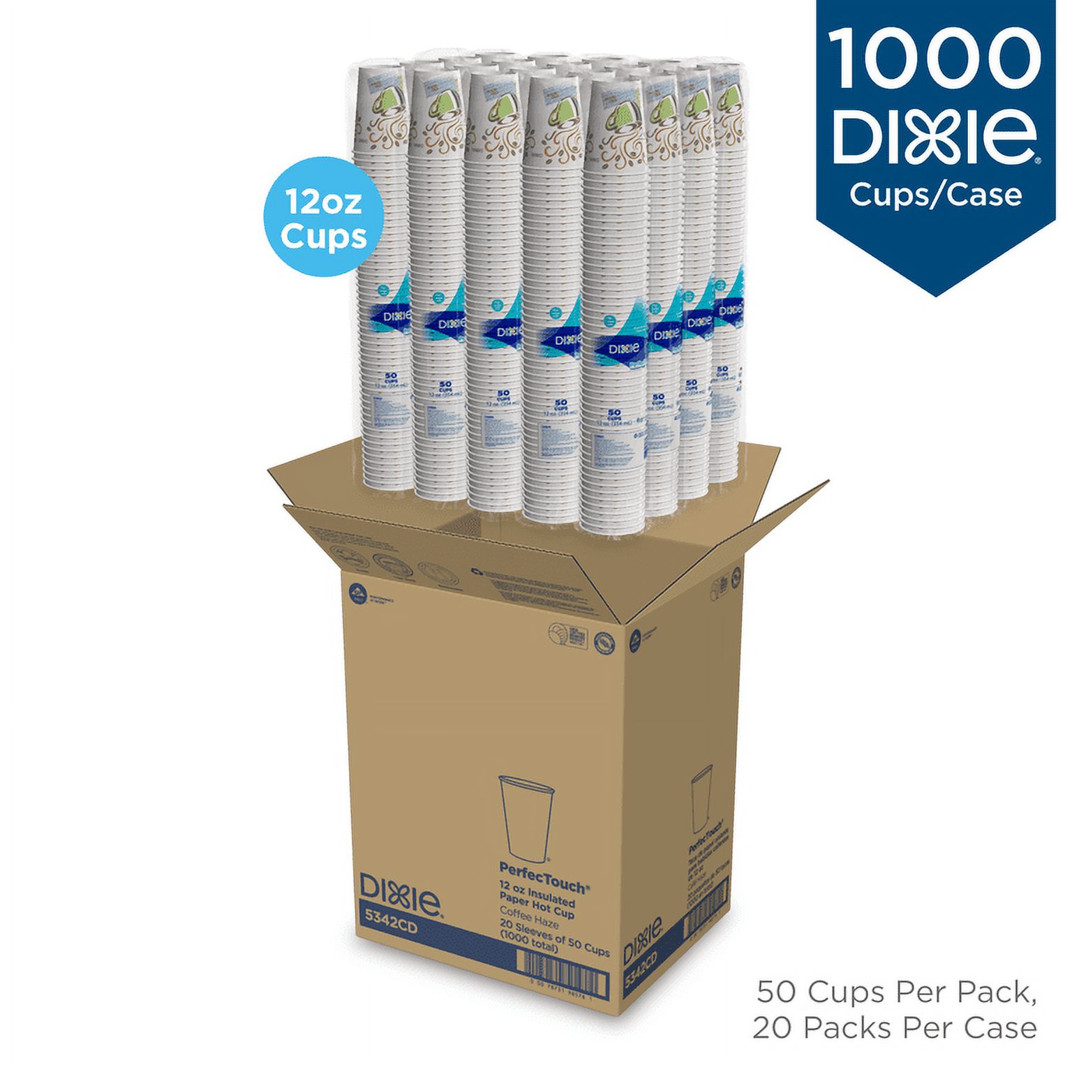 Dixie® PerfecTouch® 12 oz. Insulated Paper Hot Coffee Cup, 5342CD, 1,000 Count (50 Cups Per Sleeve, 20 Sleeves Per Case) - image 1 of 11