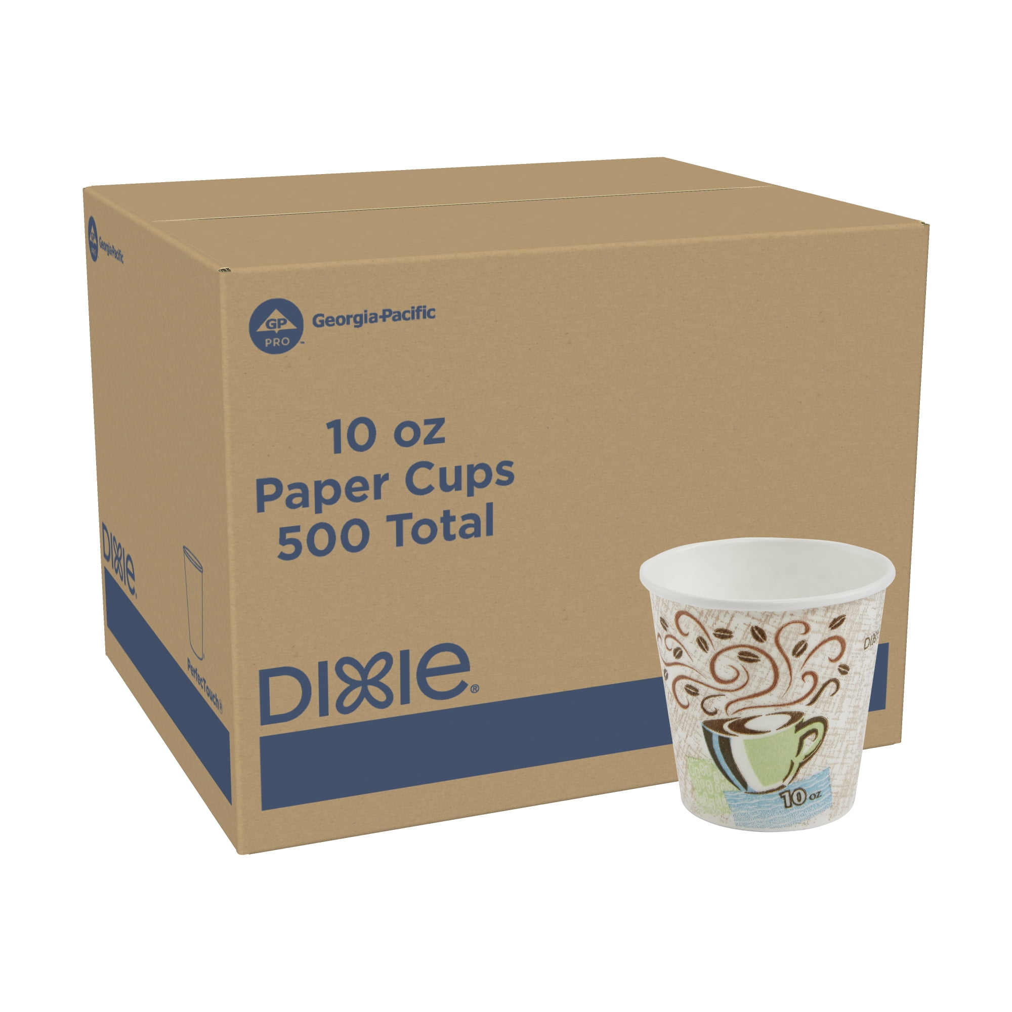Dixie PerfecTouch 10 oz Paper Coffee Cups By GP PRO, Coffee Haze Design, 500 Count (25 Disposable Cups Per Sleeve, 20 Sleeves Per Case), Style #5310DX