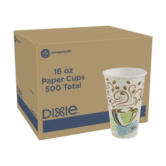 Dixie PerfecTouch 16 oz. Paper Coffee Cups By GP PRO, Coffee Haze Design, 500 Count (25 Disposable Cups Per Sleeve, 20 Sleeves Per Case), Style #5356DX