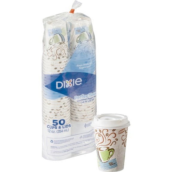 Dixie PerfecTouch Insulated Hot Coffee Cup & Lid Sets by GP Pro - 12 fl oz - 50 / Pack - White - Paper - Hot Drink, Coffee, Beverage | Bundle of 10 Packs