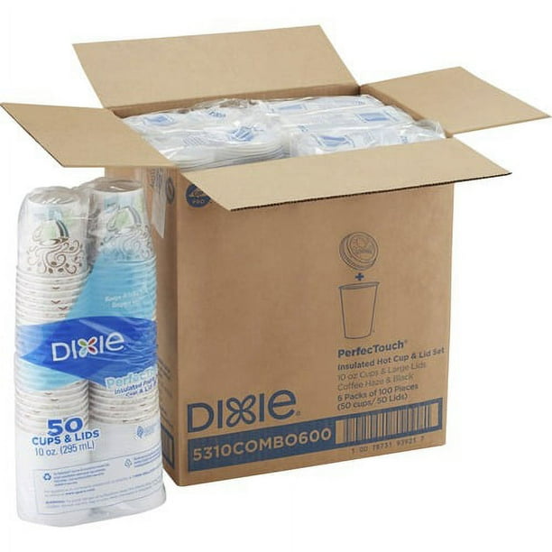 Dixie PerfecTouch 10 oz Hot Coffee Cup and Lid Sets by GP Pro - 50 / Pack - 6 / Carton - White - Coffee, Hot Drink, Beverage Dixie PerfecTouch 10 oz Hot Coffee Cup and Lid Sets by GP Pro - 50 / Pack - 6 / Carton - White - Coffee, Hot Drink, Beverage