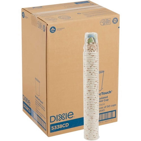 Dixie PerfecTouch Insulated Paper Hot Coffee Cups by GP Pro - 25 / Pack - 8 fl oz - 20 / Carton - Coffee Haze - Paper, Cellulose Fiber - Hot Drink | Bundle of 10 Cartons