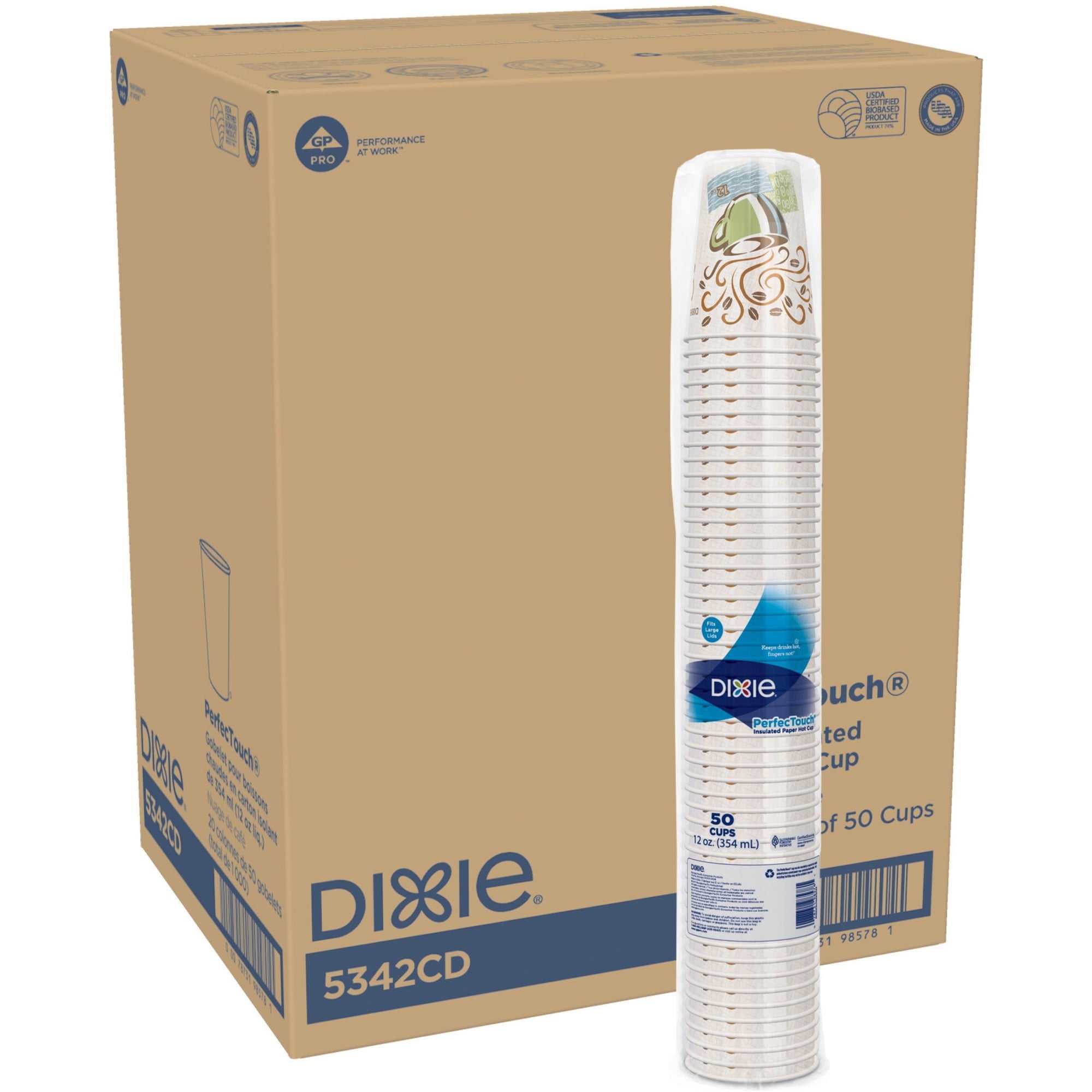 Dixie Perfectouch Insulated Disposable Paper Cups, 12 oz, 1000 Count, 20 Pack