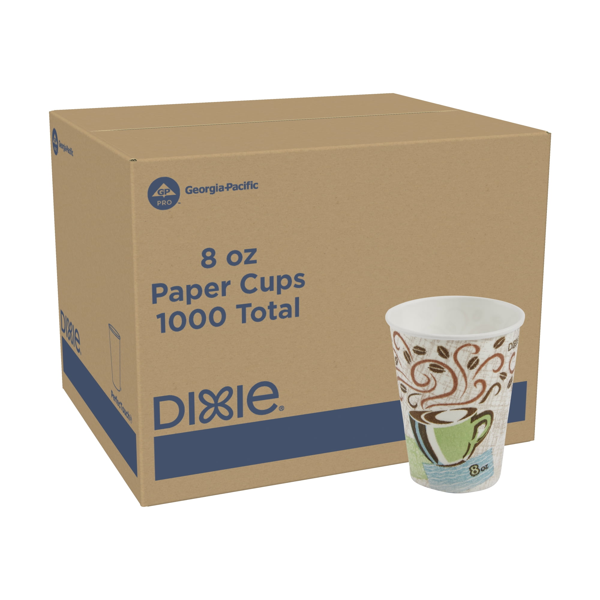 Dixie PerfecTouch 8 oz Paper Coffee Cups By GP PRO, Coffee Haze Design, 1000 Count (50 Disposable Cups Per Sleeve, 20 Sleeves Per Case), Style #5338CD