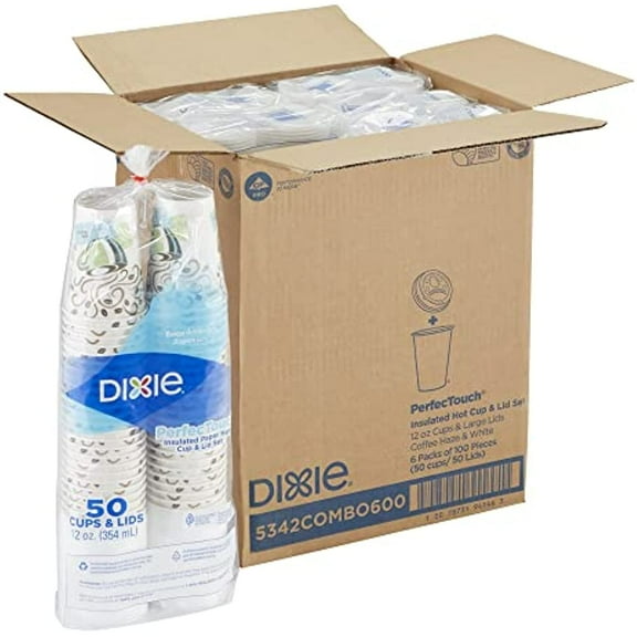 Dixie Perfectouch Hot Cups And Lids, 12 Oz, Multicolor, Pack Of 50 Cups And Lids