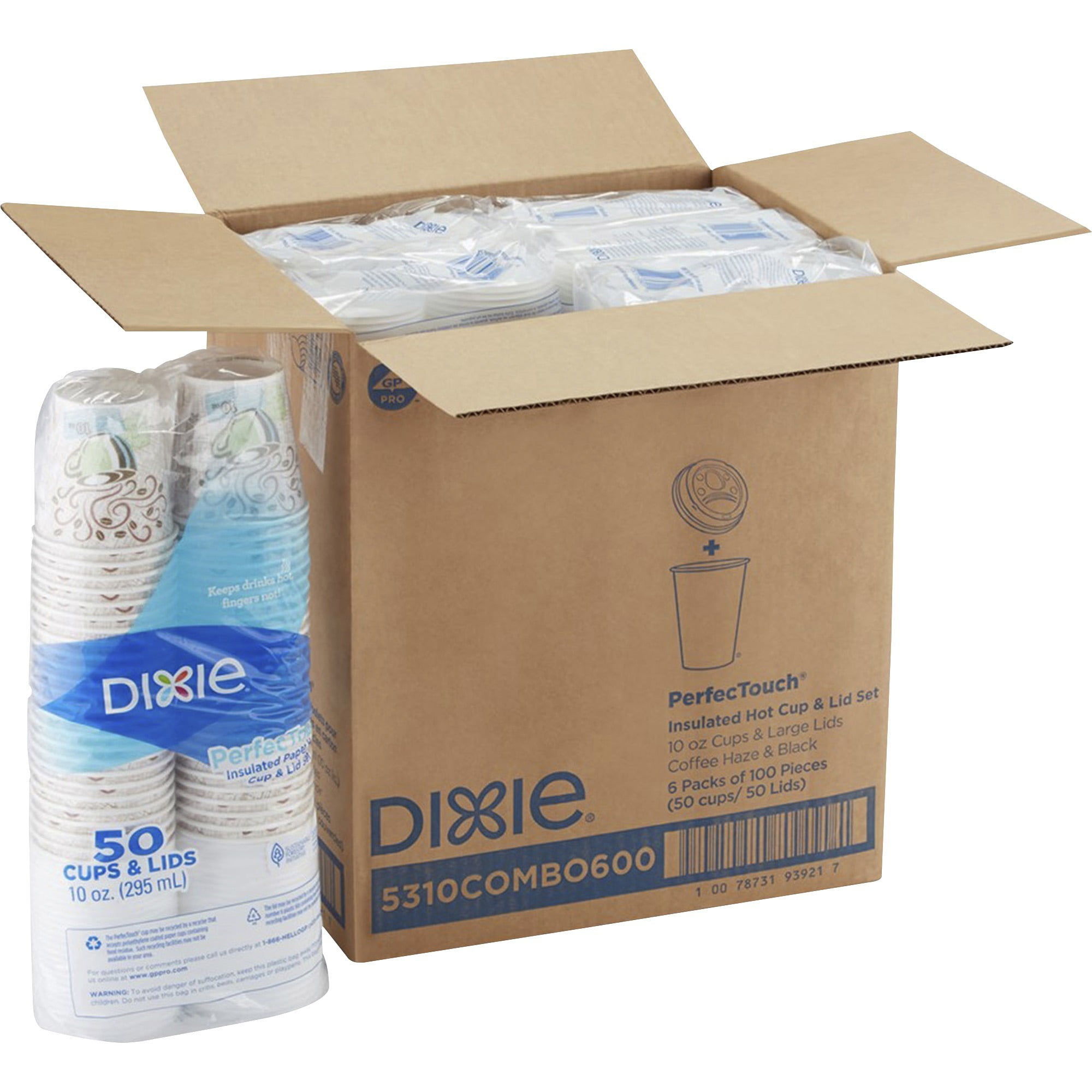 Dixie Perfectouch Insulated Paper Hot Coffee Cup & Lid Sets By Gp Pro - 50 - 10 Fl Oz - 6 / Carton - White - Coffee, Hot Drink