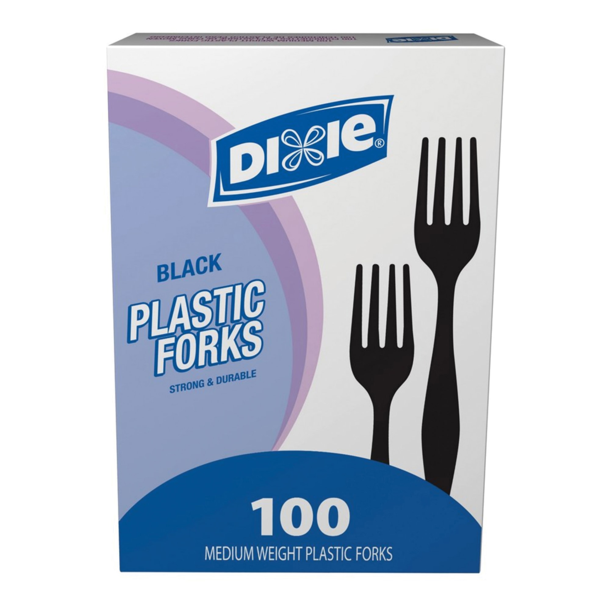 Dixie Plastic Cutlery, Heavy Mediumweight Forks, Black, 100/Box