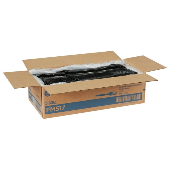 Dixie Plastic Cutlery, Heavy Mediumweight Forks, Black, 1000/Carton