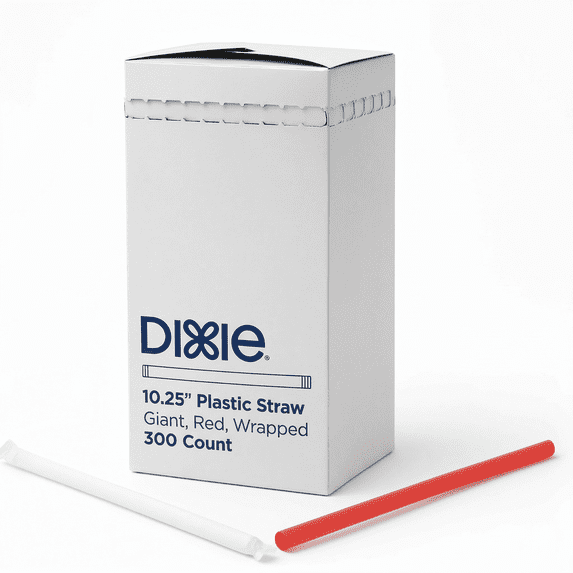 Dixie Plastic Straws Wrapped Red Giant, 1200 Count, 10.25 Inch
