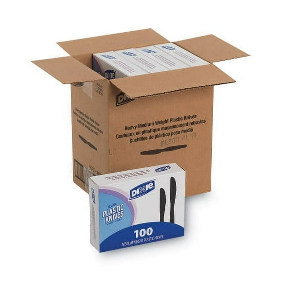 Dixie Plastic Tableware, Heavy Mediumweight Knives, Black, 100/Box, 10 Boxes/Carton, Each