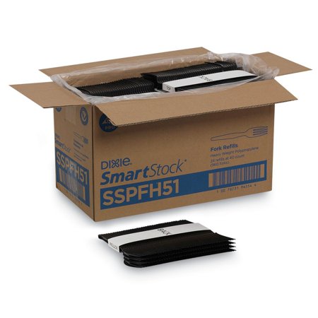 Dixie SmartStock Plastic Cutlery Refill Forks 6" Black 40/Pack 24 Packs/CT SSPFH51