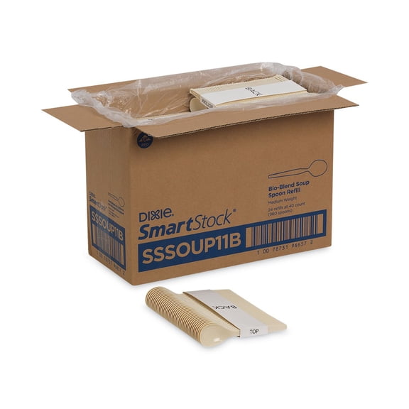 SmartStock Series-O Mediumweight Soup Spoon Plastic Cutlery Refill - Beige (960/Carton)