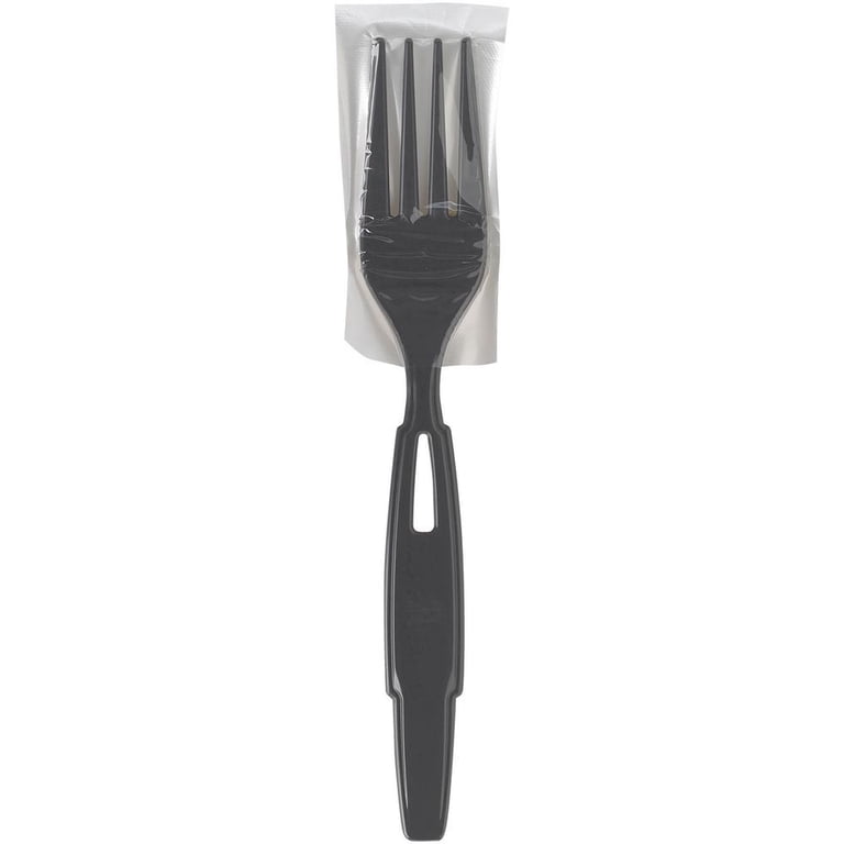 AmerCareRoyal Heavy Weight Black Disposable Plastic Forks - Individually Wrapped, Pack Of 1000, For Restaurants, Catering & Events