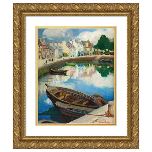 Dixie Selden 12x14 Gold Ornate Wood Frame and Double Matted Museum Art Print Titled - The Little Harbor, Concarneau, Brittany (1926)