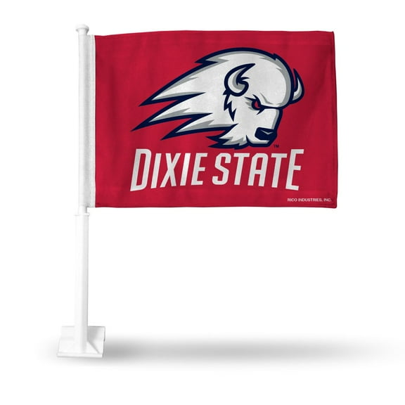 Rico Industries College Dixie State Standard Double Sided Car Flag - 16" x 19" - Strong Pole that Hooks Onto Car/Truck/Automobile