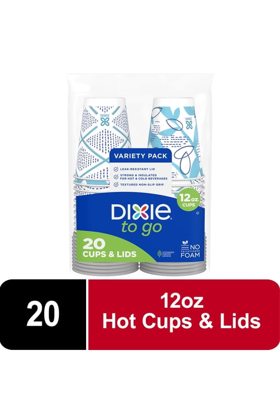 To Go Disposable Paper Cups, 12 oz, Multi-Color, 20 Count