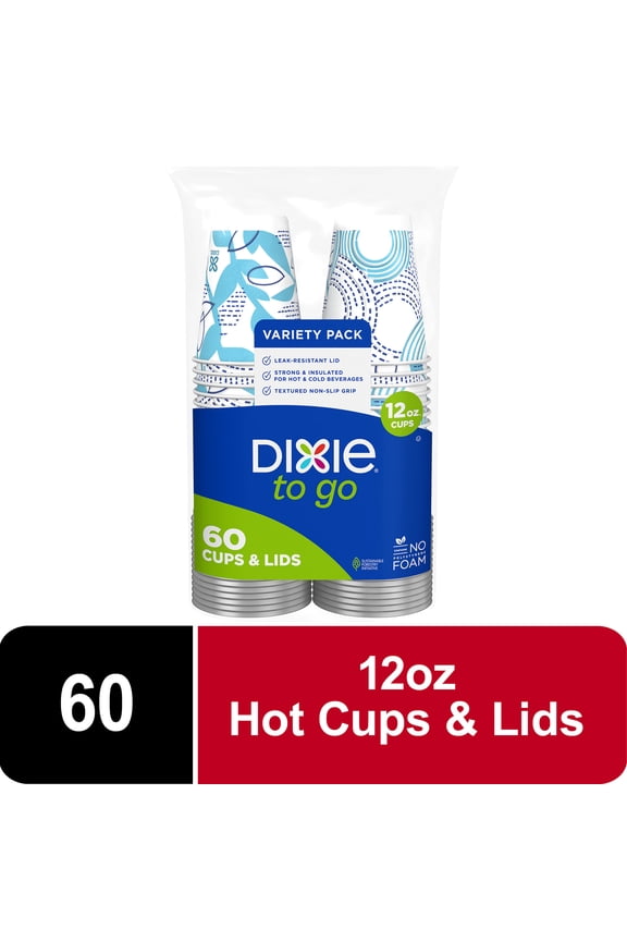 To Go Disposable Paper Cups, 12 oz, Multi-Color, 60 Count