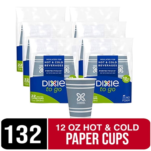 Dixie To Go Hot Beverage Cups, 12 Oz, 132 Count, Assorted Designs (6 Packs Of 22 Disposable Paper Coffee Cups)
