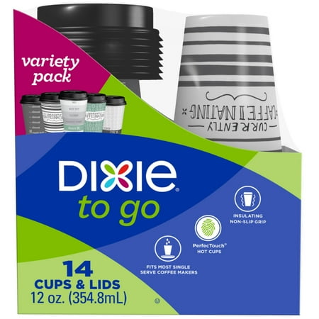 Dixie to Go Holiday Paper Hot Cups, w/ Lids, Limited Edition, 12oz 14ct