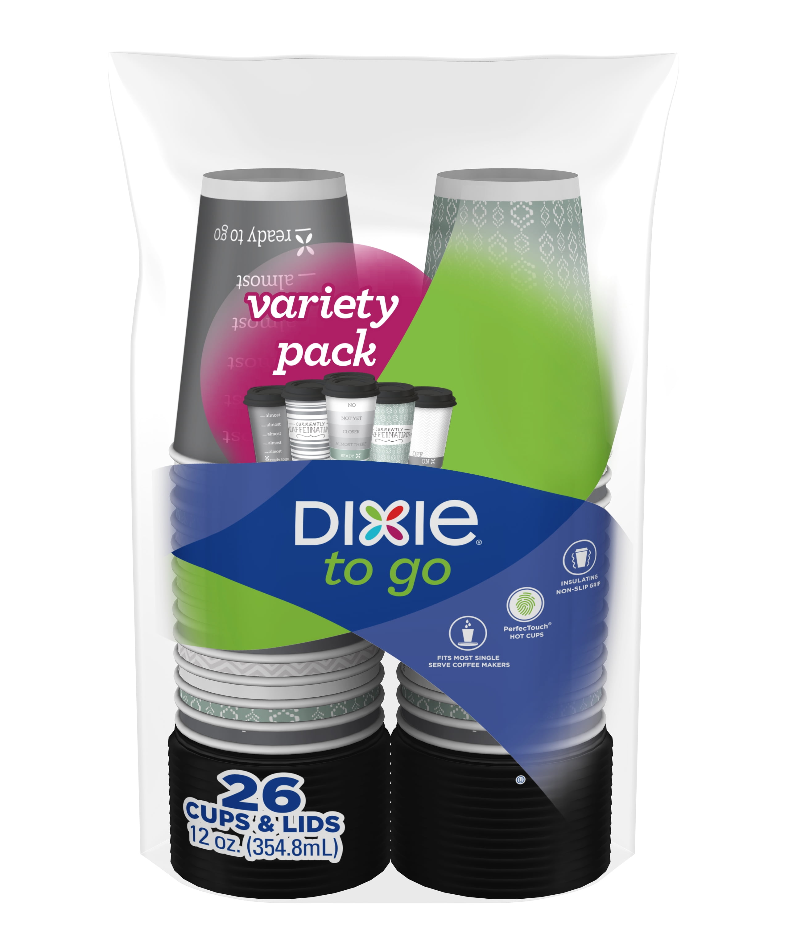 Dixie To Go Hot Beverage Cups & Lids, 16ounce, 132 Count, Assorted Des –