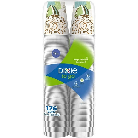 Dixie to Go Cups, 12 Ounce, 176 Count - insulated hot/cold paper cups perfect for serving hot coffee and other beverages