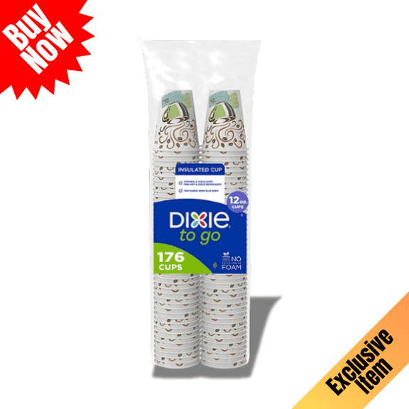 Dixie To Go Insulated Paper Cups with Lids, 12 fl oz, 176 Count