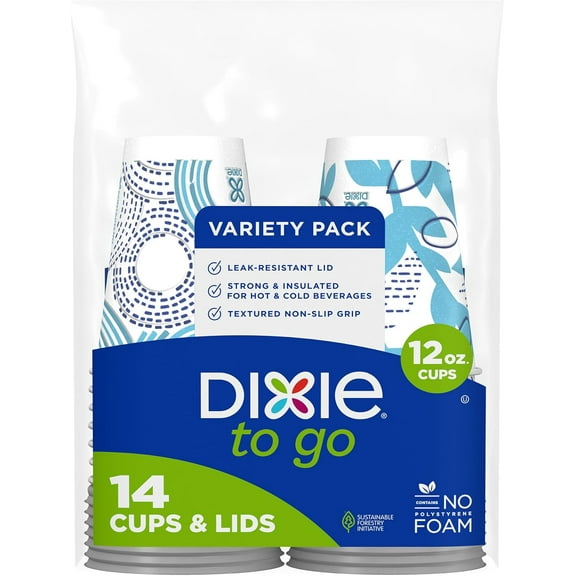 Dixie To Go Medium Paper Coffee Cups With Lids, 12 Oz, 14 Count, Disposable Cups For On-The-Go Hot Beverages