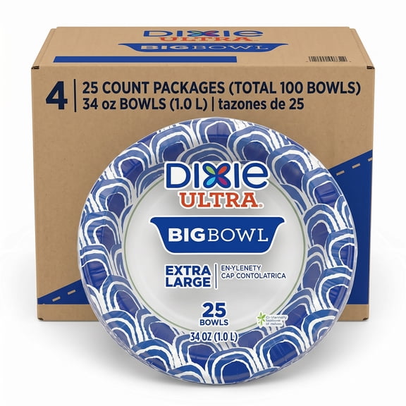 Dixie Ultra Big Bowl Extra Large Disposable Paper Bowls, 34 oz, 100 Count, 4 Pack